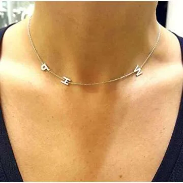 14k Sideways Initial Gold Necklace w Solitaire Diamond, Custom Multiple Letter Necklace, Personalized Solid Gold Initial Diamond Letter Necklace, Personalize Birthstone Bridesmaid Gift.