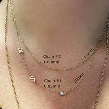 14k Sideways Initial Gold Necklace w Solitaire Diamond, Custom Multiple Letter Necklace, Personalized Solid Gold Initial Diamond Letter Necklace, Personalize Birthstone Bridesmaid Gift.