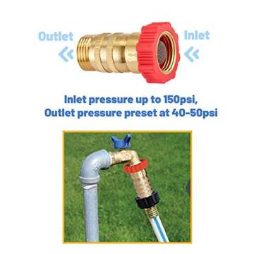LitOrange Lead-Free Brass Inline Water Pressure Regulator 3/4" Connector - Protect RV Plumbing and Hoses from High-Pressure