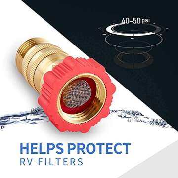 LitOrange Lead-Free Brass Inline Water Pressure Regulator 3/4" Connector - Protect RV Plumbing and Hoses from High-Pressure