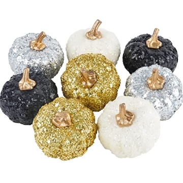 Artmag 8 Pcs Autumn Artificial Sparkling Pumpkins Harvest Shining Pumpkins for Fall Autumn Thanksgiv...