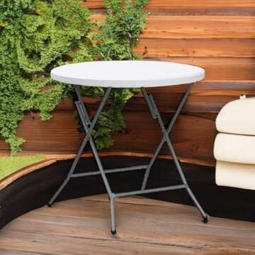 VINGLI 32" Round Folding Commercial Banquet Table, Portable Plastic Coffee Card Dining Table for Kit...