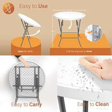 VINGLI 32" Round Folding Commercial Banquet Table, Portable Plastic Coffee Card Dining Table for Kitchen or Outdoor Party Wedding Event, 1 Pack, White