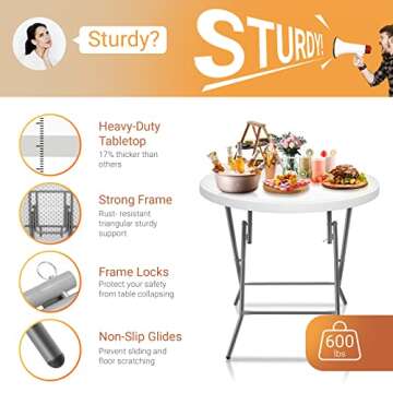 VINGLI 32" Round Folding Commercial Banquet Table, Portable Plastic Coffee Card Dining Table for Kitchen or Outdoor Party Wedding Event, 1 Pack, White