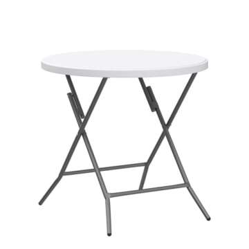VINGLI 32" Round Folding Commercial Banquet Table, Portable Plastic Coffee Card Dining Table for Kitchen or Outdoor Party Wedding Event, 1 Pack, White