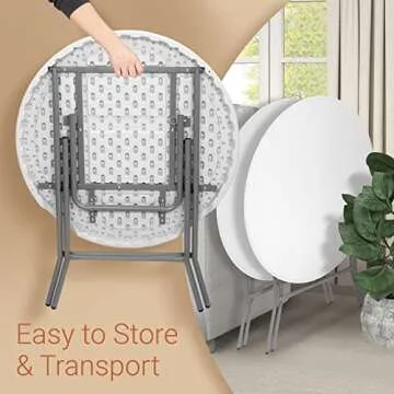 VINGLI 32" Round Folding Commercial Banquet Table, Portable Plastic Coffee Card Dining Table for Kitchen or Outdoor Party Wedding Event, 1 Pack, White