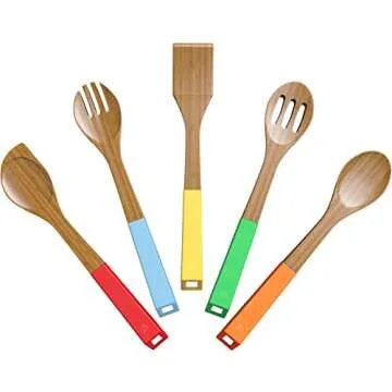 Vremi 5-Piece Bamboo Kitchen Utensils Set with Colorful Handles