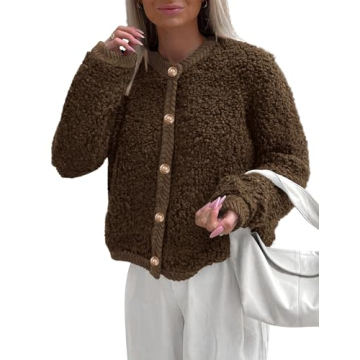 PRETTYGARDEN Women's Faux Fur Shearling Coat Fuzzy Fleece Button Up Trendy Fall Winter Cropped Jacke...