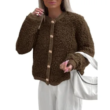 PRETTYGARDEN Women's Faux Fur Shearling Coat Fuzzy Fleece Button Up Trendy Fall Winter Cropped Jacke...