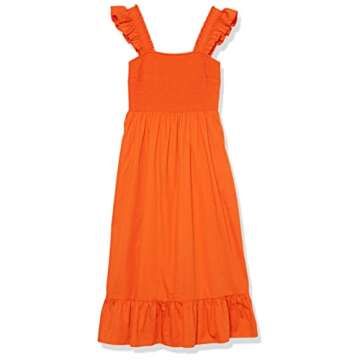 The Drop Women's Kimi Ruffled Shoulder Smocked Midi Dress, Fire Orange, XS