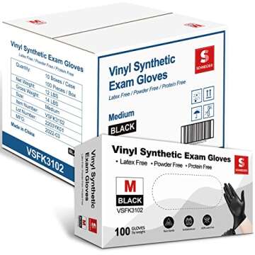 Schneider Black Vinyl Exam Disposable Gloves, 4mil, Latex-Free, Plastic Gloves for Medical, Cooking,...