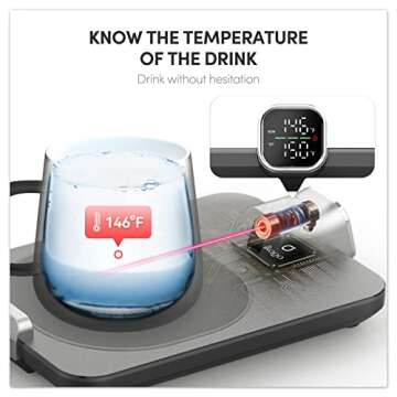 ikago Smart Mug Warmer Plate No Sound - Accurate 1℉ Temperature Control with Cup Sensing, Digital Display, Auto Shut-Off, Perfect for Desk & Cool Birthday Gifts for Women and Men