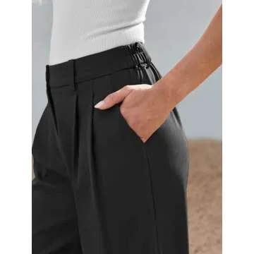 AUTOMET Wide Leg Dress Pants Womens Work Business Casual Palazzo Summer Flowy High Waisted Trousers Slacks 2025 Fashion Suit Pant Dressy Outfits Office Professional Clothes Black L