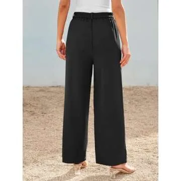 AUTOMET Wide Leg Dress Pants Womens Work Business Casual Palazzo Summer Flowy High Waisted Trousers Slacks 2025 Fashion Suit Pant Dressy Outfits Office Professional Clothes Black L