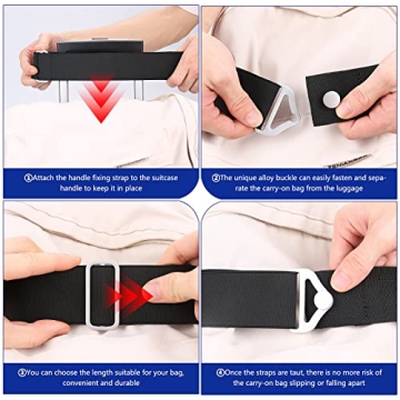 2 Pack Travel Belt Luggage Straps Over Handle for Carry On Bag, Moxikison 2-in-1 Adjustable Travel Luggage Belt for Suitcase Add a Bag with Alloy Buckle Elastic Strap, Travel Accessories, Black