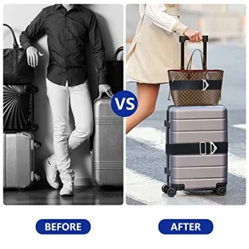 2 Pack Travel Belt Luggage Straps Over Handle for Carry On Bag, Moxikison 2-in-1 Adjustable Travel Luggage Belt for Suitcase Add a Bag with Alloy Buckle Elastic Strap, Travel Accessories, Black