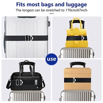 2 Pack Travel Belt Luggage Straps Over Handle for Carry On Bag, Moxikison 2-in-1 Adjustable Travel Luggage Belt for Suitcase Add a Bag with Alloy Buckle Elastic Strap, Travel Accessories, Black
