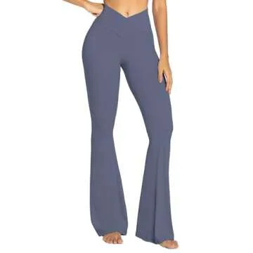 Sunzel Flare Leggings, Crossover Yoga Pants with Tummy Control, High Waisted and Wide Leg, No Front Seam Deep Sea Blue Large 30" Inseam