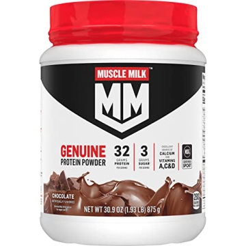 Muscle Milk Genuine Protein Powder, Chocolate Flavor, 1.93 Pounds, 32g Protein, 3g Sugar, Low-Calori...