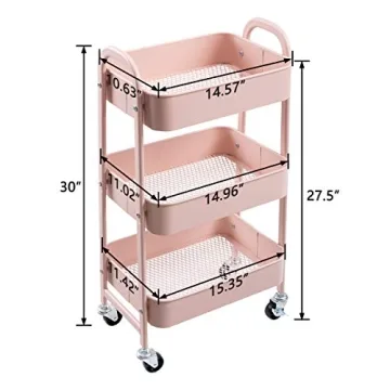 AGTEK Makeup Cart - Stylish Rolling Organizer in Rosiness