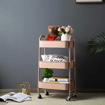 AGTEK Makeup Cart - Stylish Rolling Organizer in Rosiness