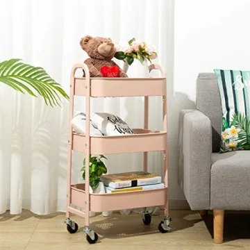 AGTEK Makeup Cart - Stylish Rolling Organizer in Rosiness