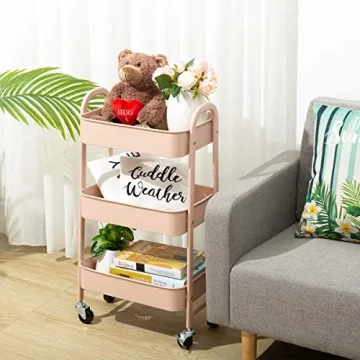 AGTEK Makeup Cart - Stylish Rolling Organizer in Rosiness