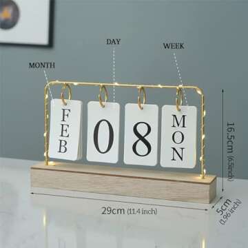 Flip Wooden Perpetual Calendar Metal Desk Calendar 2025 For Daily Office Home Decor Monthly Weekly Y...