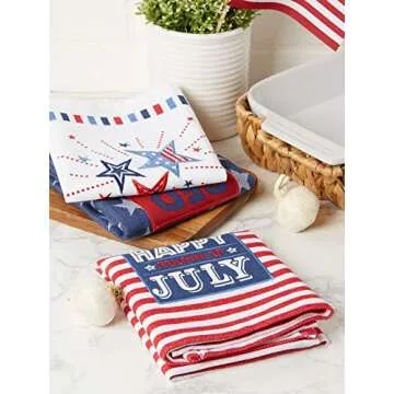 DII Patriotic Dish Towel Set 18x28, Decorative Kitchen Towels, Red White & Boom, 3 Count
