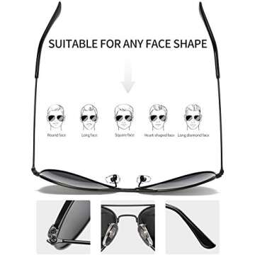 Joopin Large Aviation Black Sunglasses for Men, Retro Military Sun Glasses Polarized UV Protection, Fashion Shades for Women Driving