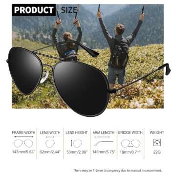 Joopin Large Aviation Black Sunglasses for Men, Retro Military Sun Glasses Polarized UV Protection, Fashion Shades for Women Driving