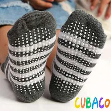 CUBACO Non Skid Grip Socks 12 Pairs Baby Socks 3-5 Years Boy Socks Cotton Socks with Grippers Ankle Socks Athletic Sport Socks Unisex Socks