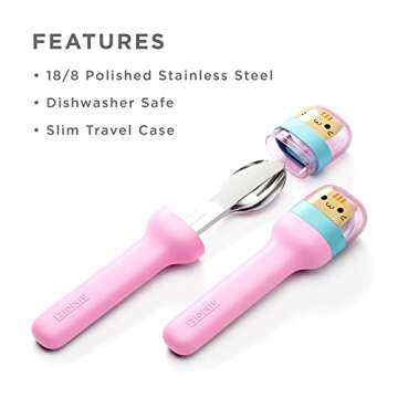 ZOKU Kids Pocket Utensil Set, Kitty - Stainless Steel Fork, Knife, and Spoon in Case - Portable Desi...