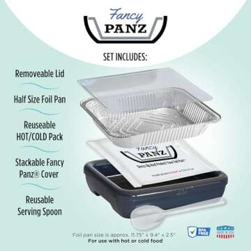 Fancy Panz Premium, Serving Tray for Food, Made in the USA Foil Pan Carrier, Stackable Aluminum Pan Holders, Travel Casserole Carrier, Aqua