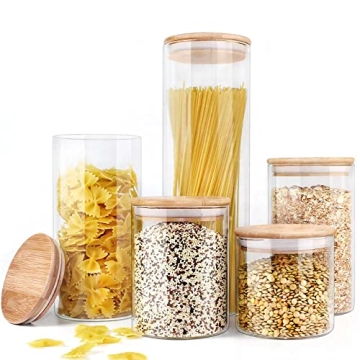 Urban Green Glass Jar with Bamboo Lids, Glass Airtight food Storage Containers, Glass Canister set, ...