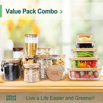 Urban Green Glass Storage Container Set with Bamboo Lids