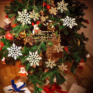 36 Pieces Wooden Snowflakes Shaped Snowflakes Christmas Hanging Ornaments for Christmas Decoration