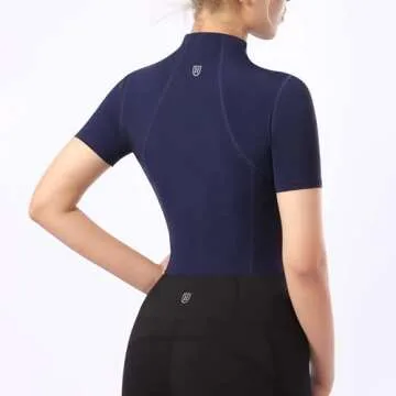 Harrison Howard Equestrian Tops for Women Short Sleeve Quick-Dry Sports Shirt Dark Blue L