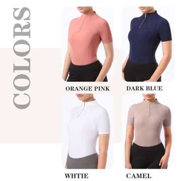 Harrison Howard Equestrian Tops for Women Short Sleeve Quick-Dry Sports Shirt Dark Blue L