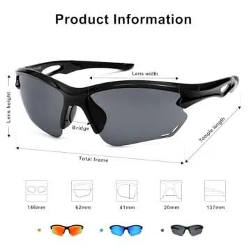 SOJOS Sports Sunglasses for Women Men Youth Hiking Fishing Cycling Running Golf Motorcycle Glasses UV400 Black/Grey