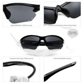 SOJOS Sports Sunglasses for Women Men Youth Hiking Fishing Cycling Running Golf Motorcycle Glasses UV400 Black/Grey