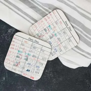 Vintage Library Due Date Card Coaster Set - Retro Drink Accessories - Set of 2