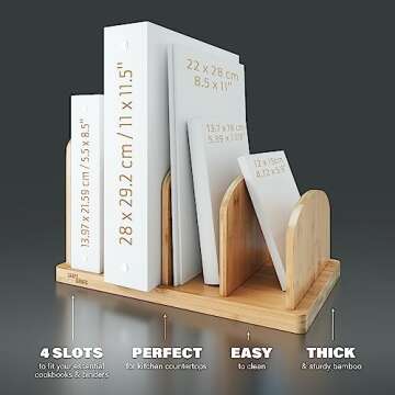 Bamboo Cook Book Organizer - Stylish Kitchen Storage Solution