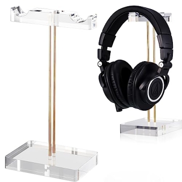 Geetery Acrylic Headphone Stand Headset Holder with Gold Hardware Transparent Desktop Gaming Clear H...