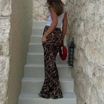 Women's Sheer Mesh Long Maxi Skirts High Waisted Summer Swimsuit Cover Up See-Through Beach Flowy Long Tulle Skirt (Maxi Skirt -Dark Brown, S)