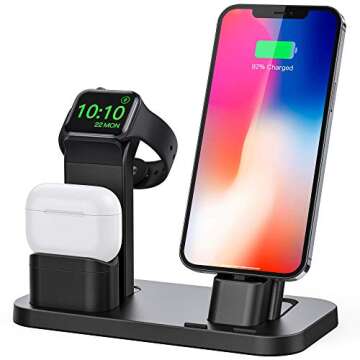 BEACOO Stand for iwatch, Charging Stand Dock Station for AirPods pro Stand Charging Docks Holder, Support for iwatch 7/6/5/4/3/2/1 NightStand Mode and for iPhone Series 13/12/11/X/7/7plus/SE/5s