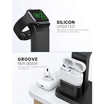 BEACOO Stand for iwatch, Charging Stand Dock Station for AirPods pro Stand Charging Docks Holder, Support for iwatch 7/6/5/4/3/2/1 NightStand Mode and for iPhone Series 13/12/11/X/7/7plus/SE/5s