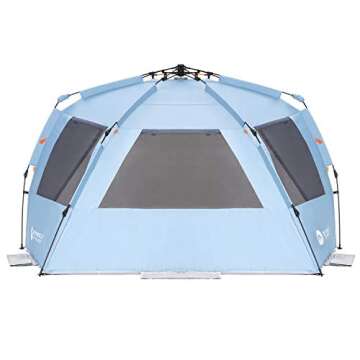 Easthills Outdoors Instant Shader Enhanced Deluxe XL Beach Tent Easy Setup 4-6 Person Popup Sun Shelter 99" Wide for Family UPF 50+ Double Silver Coating with Extended Zippered Porch Sky Blue