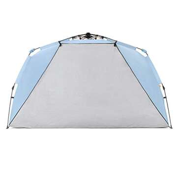 Easthills Outdoors Instant Shader Enhanced Deluxe XL Beach Tent Easy Setup 4-6 Person Popup Sun Shelter 99" Wide for Family UPF 50+ Double Silver Coating with Extended Zippered Porch Sky Blue