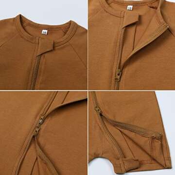 Feidoog 2PCS Baby Boys and Girls' Summer Short Sleeve One-Piece Romper Cute Cartoon Zipper Jumpsuit Outfits,BrownSet,3-6M